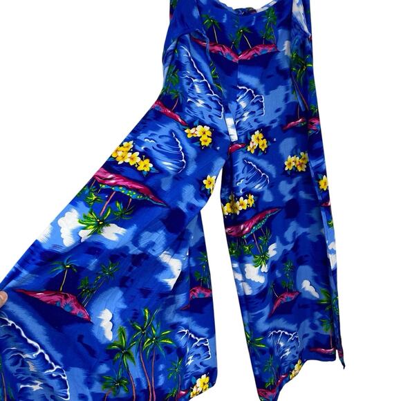 Ingear Tie Wrap Pants Wide Leg Blue Hawaiian Print size S/M Rayon Resort wear - Picture 1 of 11